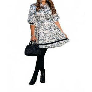 NEW JADE high neck tiered dress in black leaves